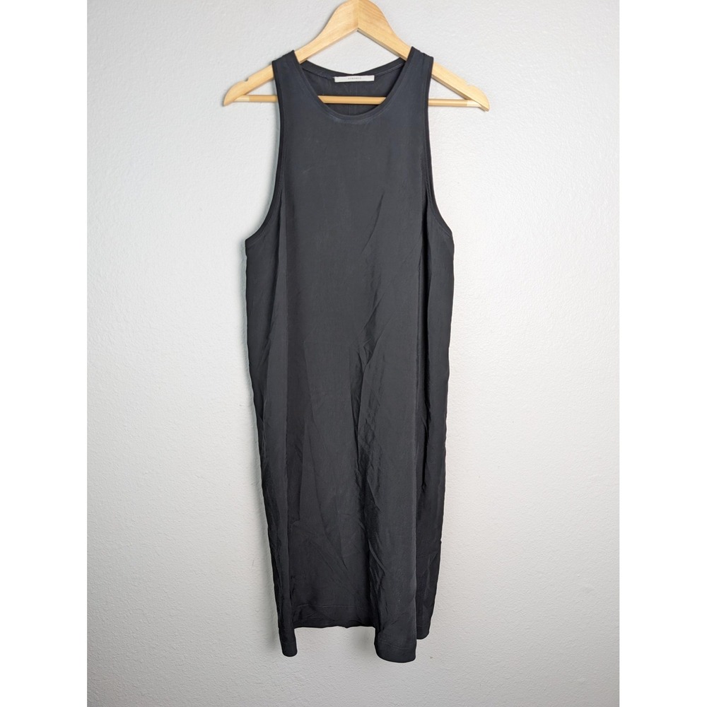 HUMANOID Dress Womens XS Black Midi Tank Sheath Crew Neck Cupro Viscose